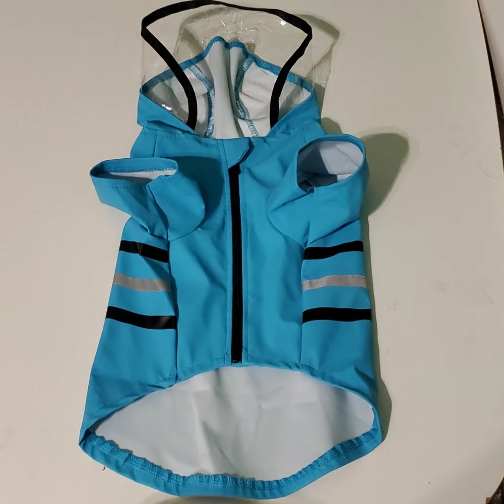 New Rain jacket dog M with hood and zip closure on underside and reflective